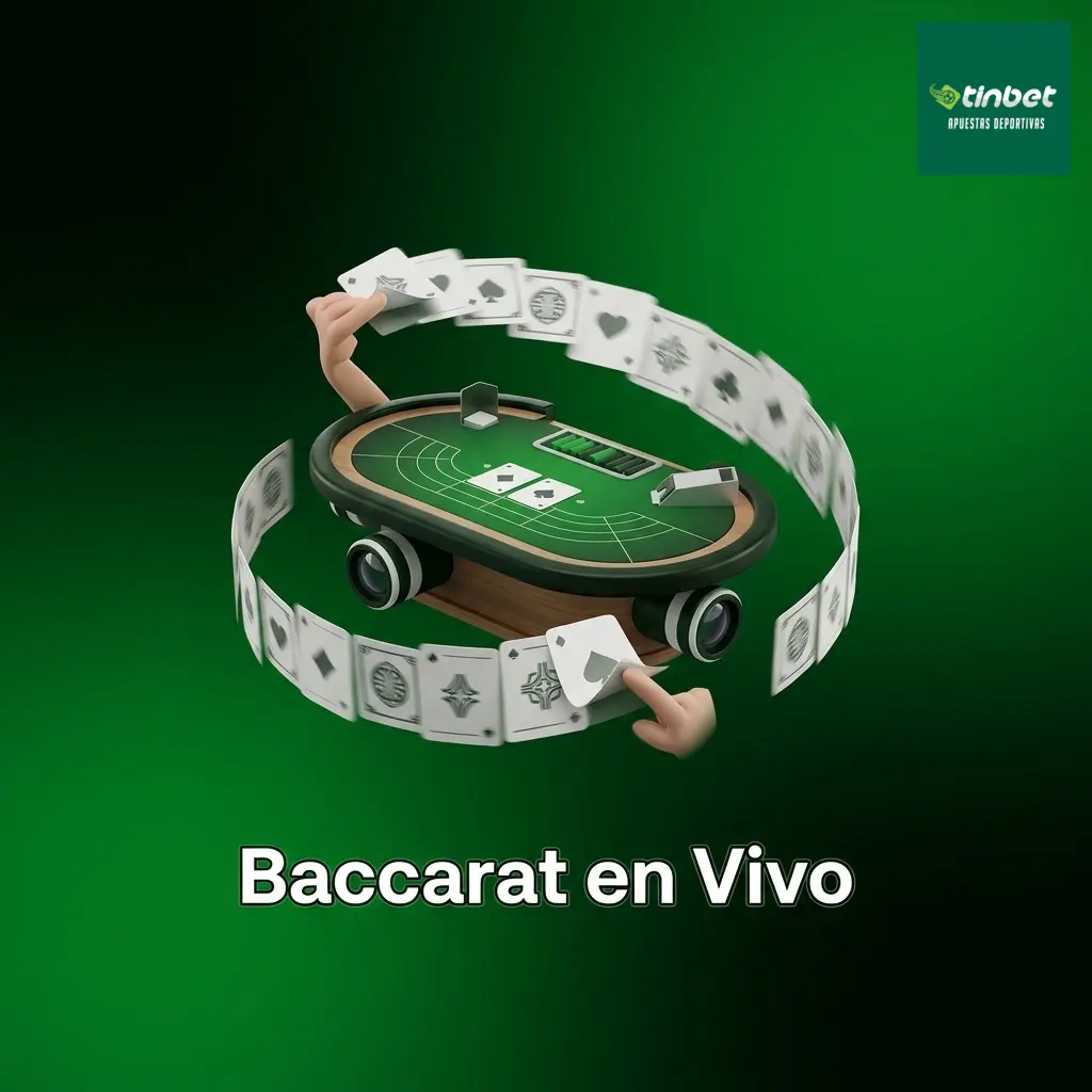 Mesa de baccarat en vivo con crupier profesional, cartas y fichas en casino online Tinbet Perú