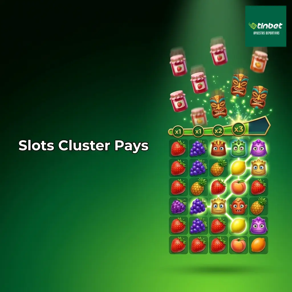 Slots Cluster Pays: grupos de símbolos conectados en cuadrícula con cascadas y multiplicadores progresivos